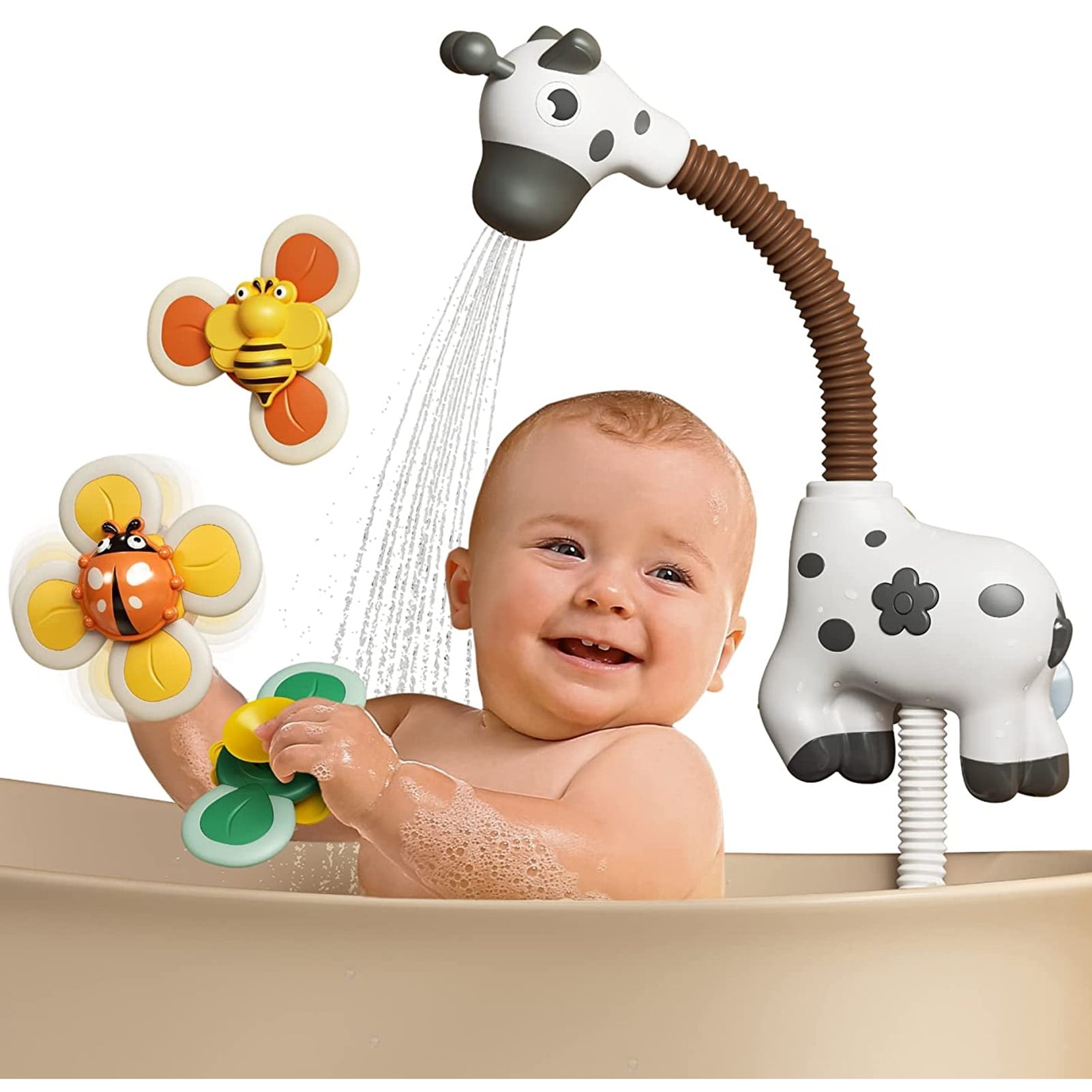 Anself Baby Bath Toys with Shower Head and 3 Suction Spinner Toys Cute