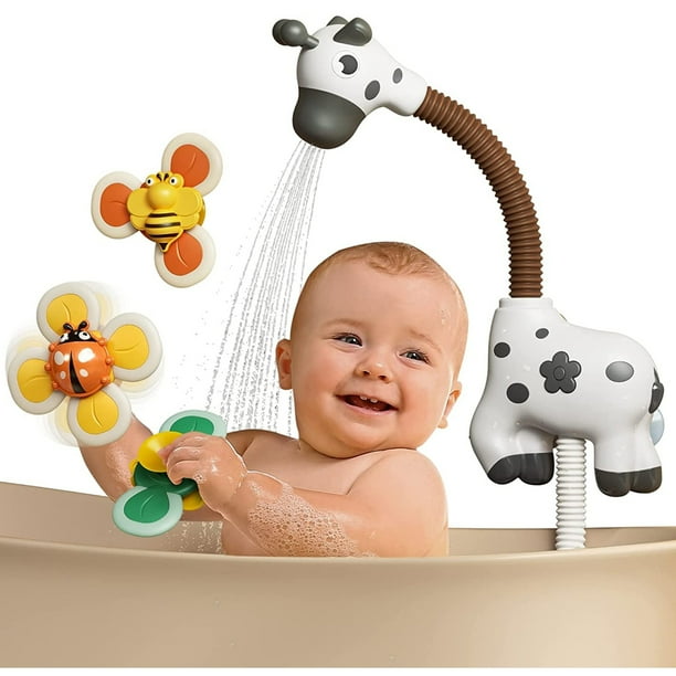 Juguetes de baño para bebés con cabezal de ducha y 3 ventosas giratorias