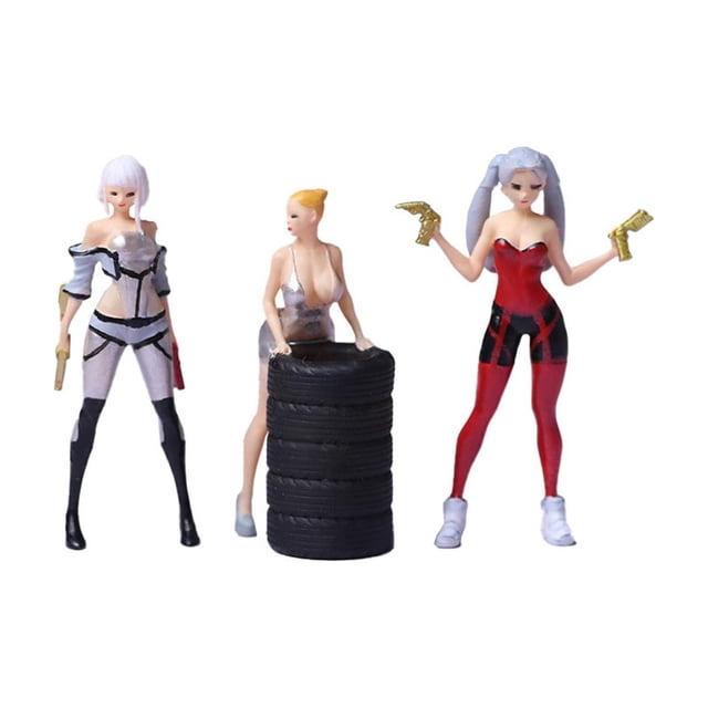 Fiocias 3Pcs 1/64 Girl Figure DIY Projects Sand Table Layout Decoration Hand Painted Style A