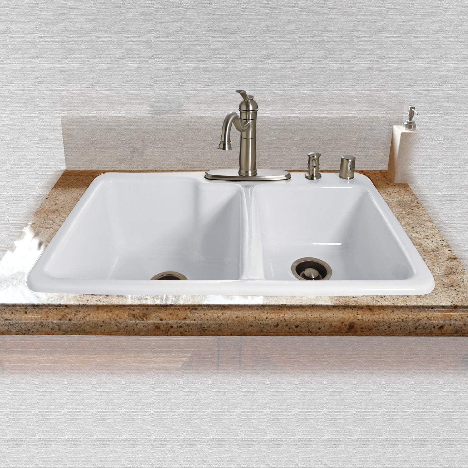 Miseno Mci344Tm 33" Double Basin Drop In Cast Iron Kitchen Sink