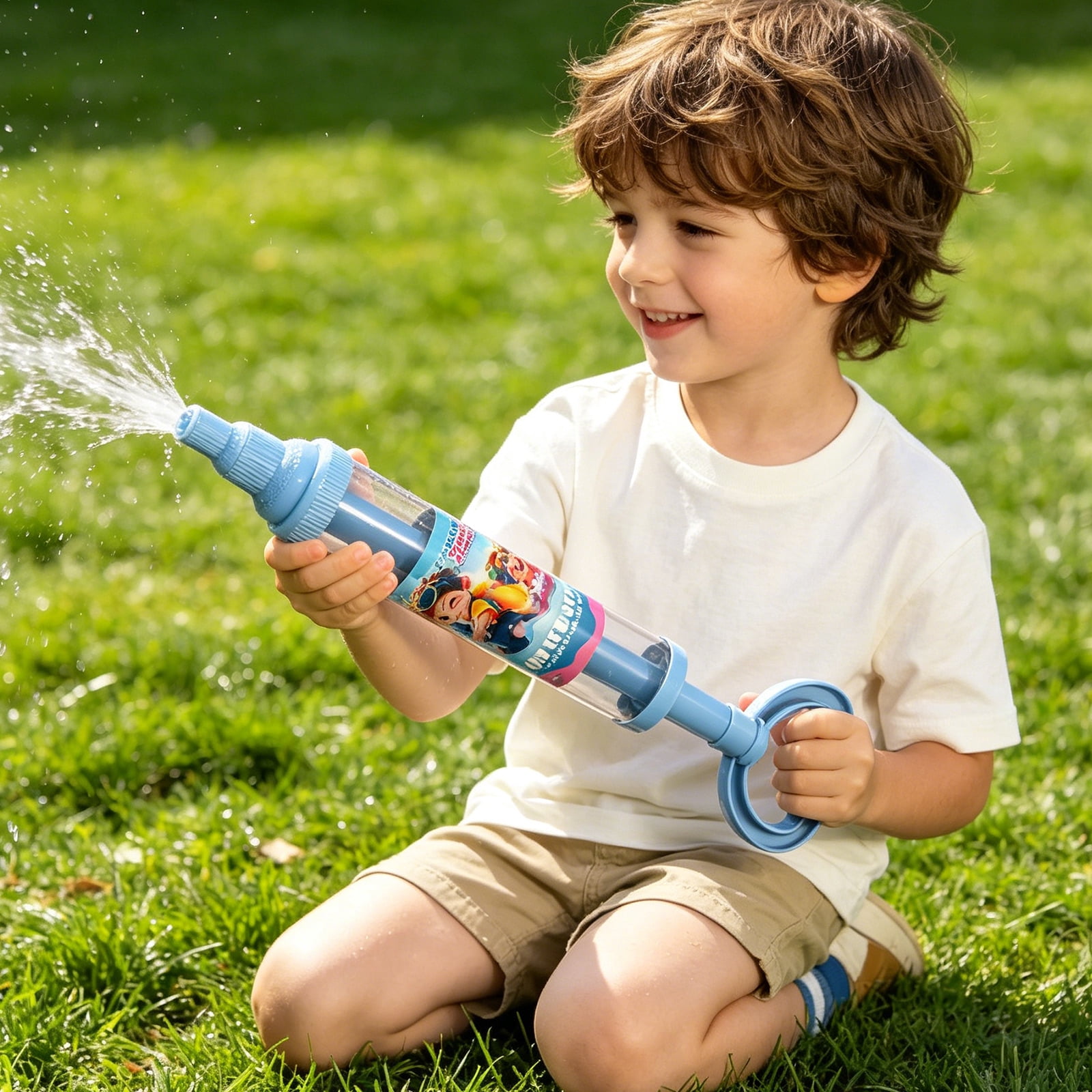 Firework Water Gun 15.75in 400ml, Manual Water Shooting, Perfect for Summer Outdoor Fun and Beach Activities (Sky Blue)