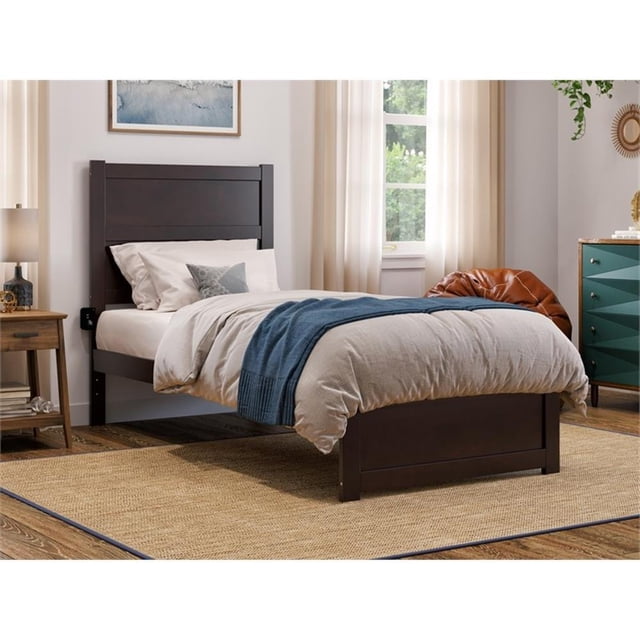 AFI NoHo Lit Simple TG en Bois Massif avec Pied de Lit en Espresso