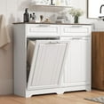 thumbnail image 5 of Double Tilt Out Trash Can Cabinet, 2 x 10 Gallon Hidden Laundry Hamper Cabinet with Storage Drawers, Garbage Can Holder for Kitchen, Bathroom, White, 5 of 13