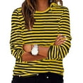 thumbnail image 2 of Duoif Womens Tops Long Sleeve Shirts for Women, Women's Spring Round Neck Long Sleeve Loose Two Color Striped T Shirt Tops for Women Trendy Yellow XXL, 2 of 6