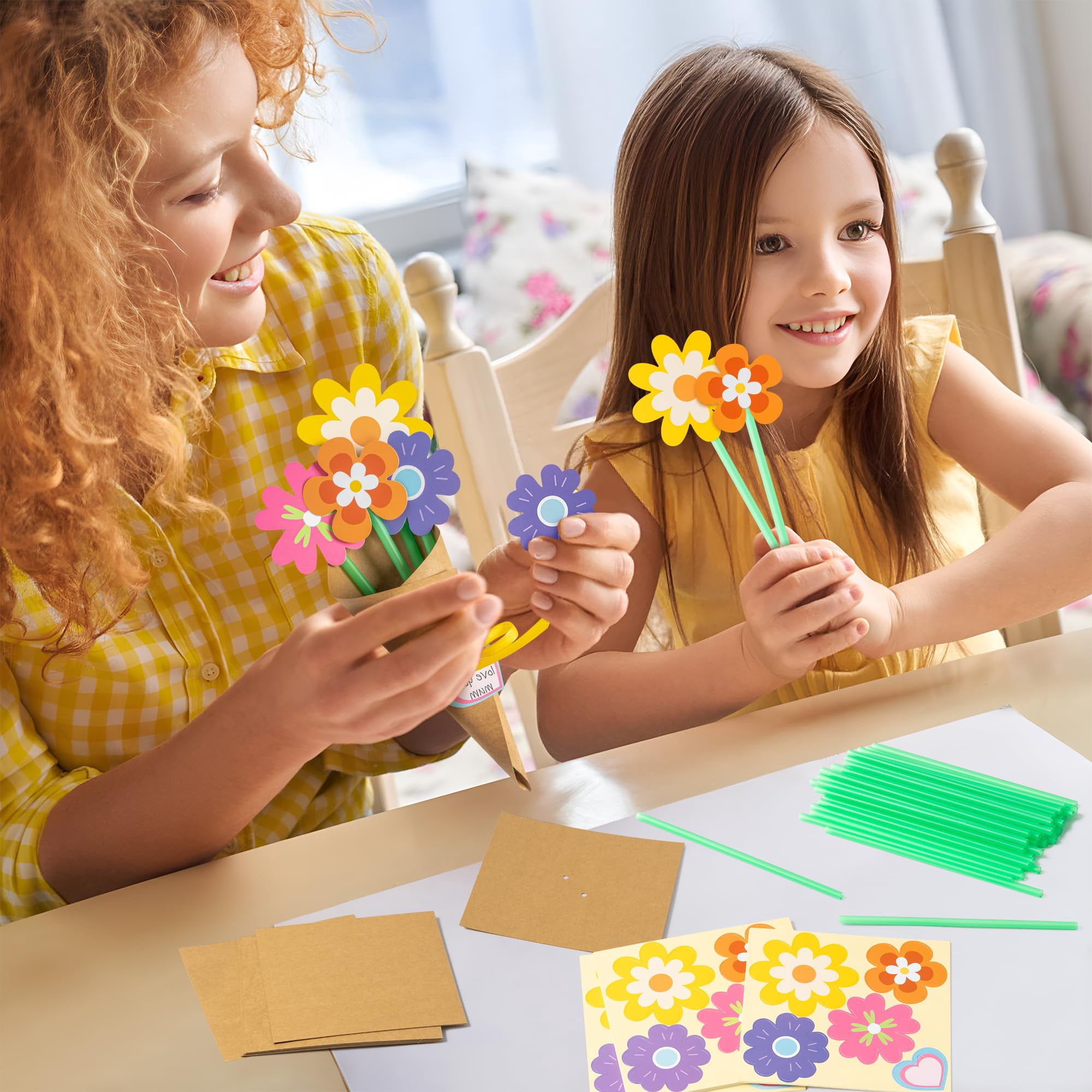 24Pcs Flower Bouquet Craft Kit for Kids, DIY Mother's Day Flowers, Teacher Appreciation Week Gift Set for School Classroom, Home Fun Activities