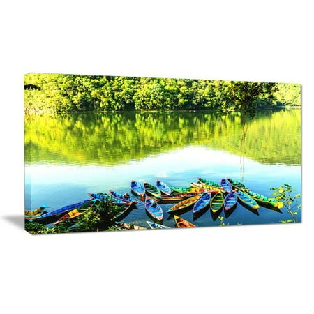 Design Art 'Boats in the Lake Pokhara, Nepal' Photographic Print on Wrapped (Best Places To Visit In Pokhara Nepal)