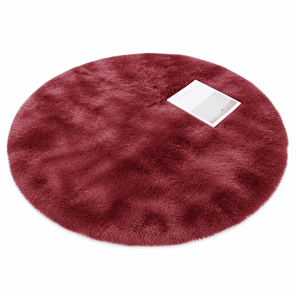 FURMORA Circle Round Shaggy Rug Living Room Bedroom Carpet Floor Fluffy Mat Anti-Skid (Red,40CM)