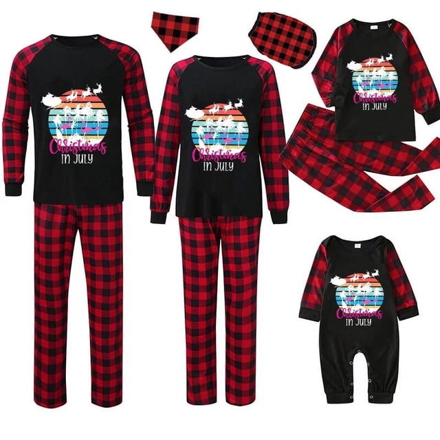 Pijamas familiares navideños a juego, conjuntos de pijamas de manga larga, árbol de Julio, negro
