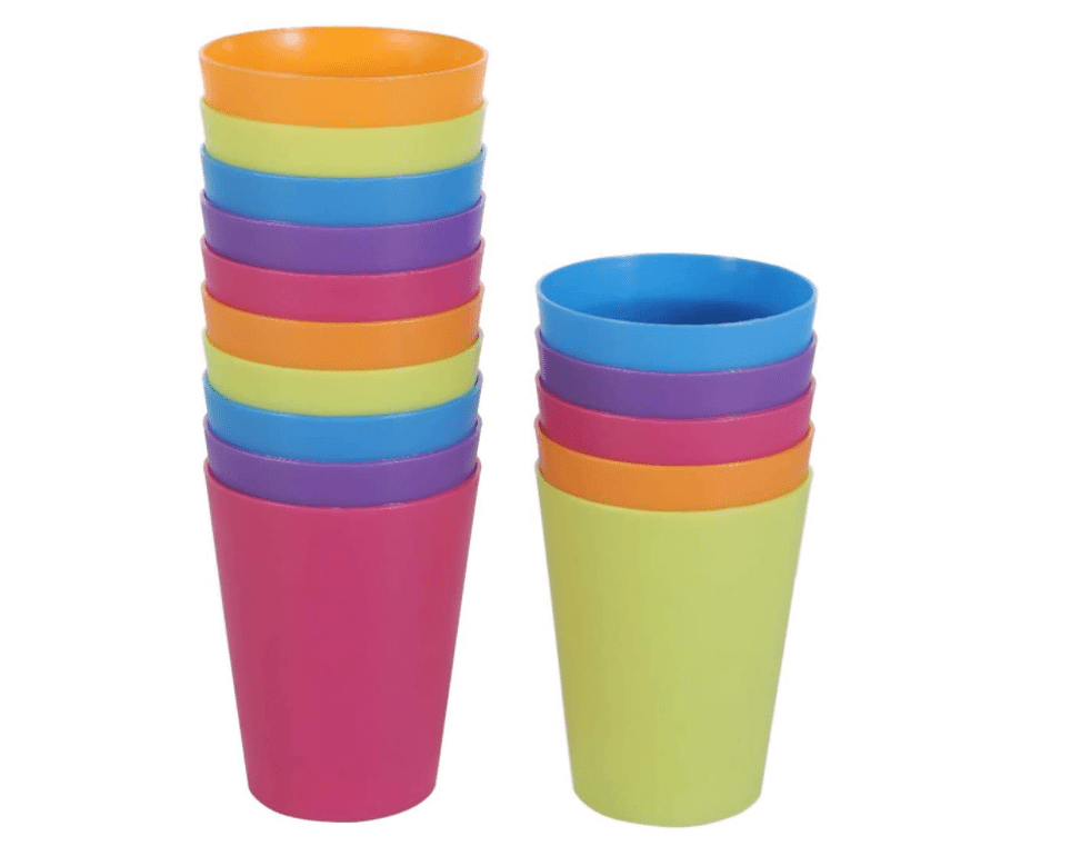 Topboutique Plastic Cups Reusable, Kids Plastic Drinking Plastic Cups Reusable Dishwasher Safe BPA- Free Cups for Kids & Toddlers Bright Colored Unbreakable Toddler Cups, Set of 12 (Random Color)