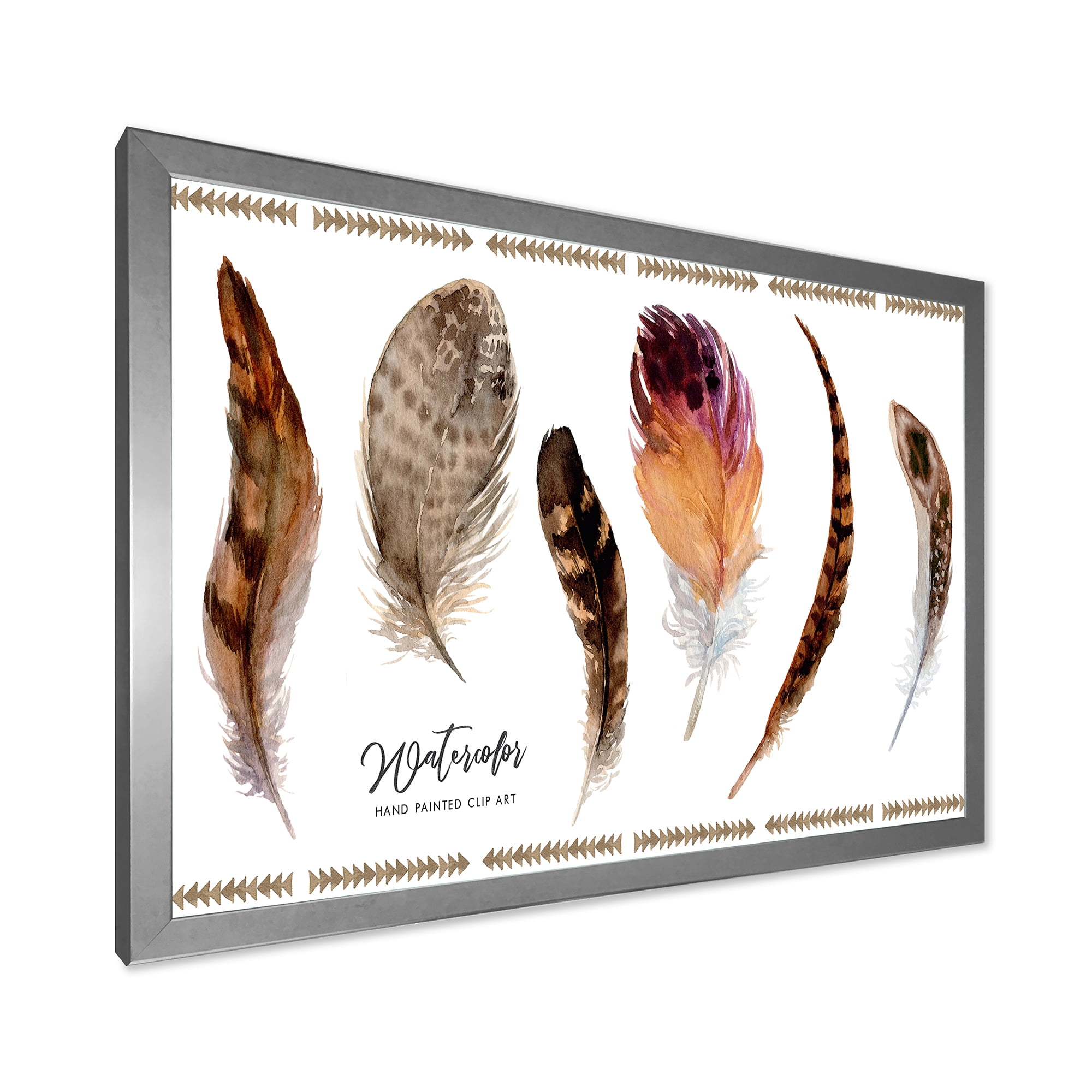 Designart 'Exotic Vibrant Boho Watercolor Feathers' Bohemian & Eclectic Framed Art Print