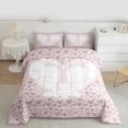 thumbnail image 3 of Feelyou Skeleton Skull Bedding Comforter Set, Gothic Romantic Love Heart Twin Comforter Sets, Pink Valentines Day Reversible Bedding Set, Ultra Soft Bedroom Decor, 2pcs, 3 of 9
