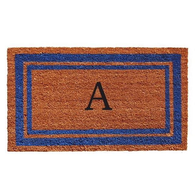 Calloway Mills 152971830A 18 x 30 in. Blue Border Monogram Rectangular Doormat, Natural - Letter A