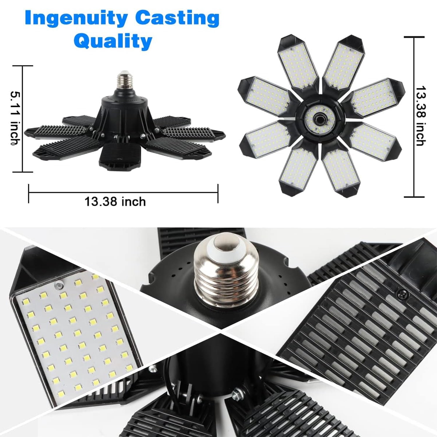 PANGOLIN LED Garage Lights, Super Bright 20000LM 200W LED Garage Ceiling Light, 6500K LED Shop Light, W/8 Deformable Panels Screw in E26/E27 Socket LED Bulbs for Workshop Storage Warehouse Atti