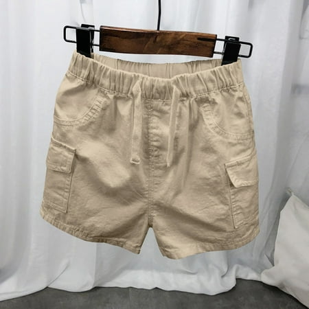 CQONEPT Toddler Boys Cargo Shorts Boys Solid Color Casual Summer Cotton Shorts Elastic Waist with Multi Pockets Khaki 2 Years