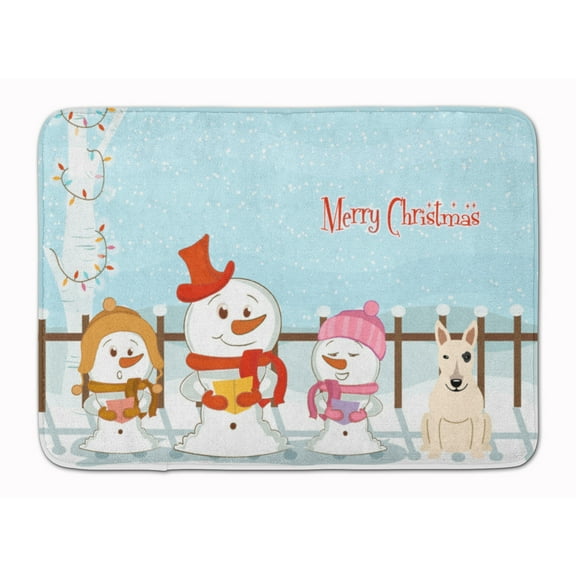 Merry Christmas Carolers Bull Terrier White Machine Washable Memory Foam Mat