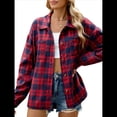 thumbnail image 3 of Camisas de Franela con Botones para Mujer, Camisas A Cuadros de Larga, Blusa Informal de Negocios. Rojo L, 3 of 10