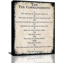 Ten Commandments Wall Art Christian Scripture Pictures Wall Decor Bible Verse Canvas Print Painting Home Artwork For Bathroom Office Framed 12"X16"