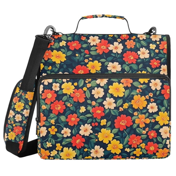 FORMRS Zipper Binder with Shoulder Strap 1.5-inch Ring 500 Sheet Capacity File Bag, Vibrant Flowers