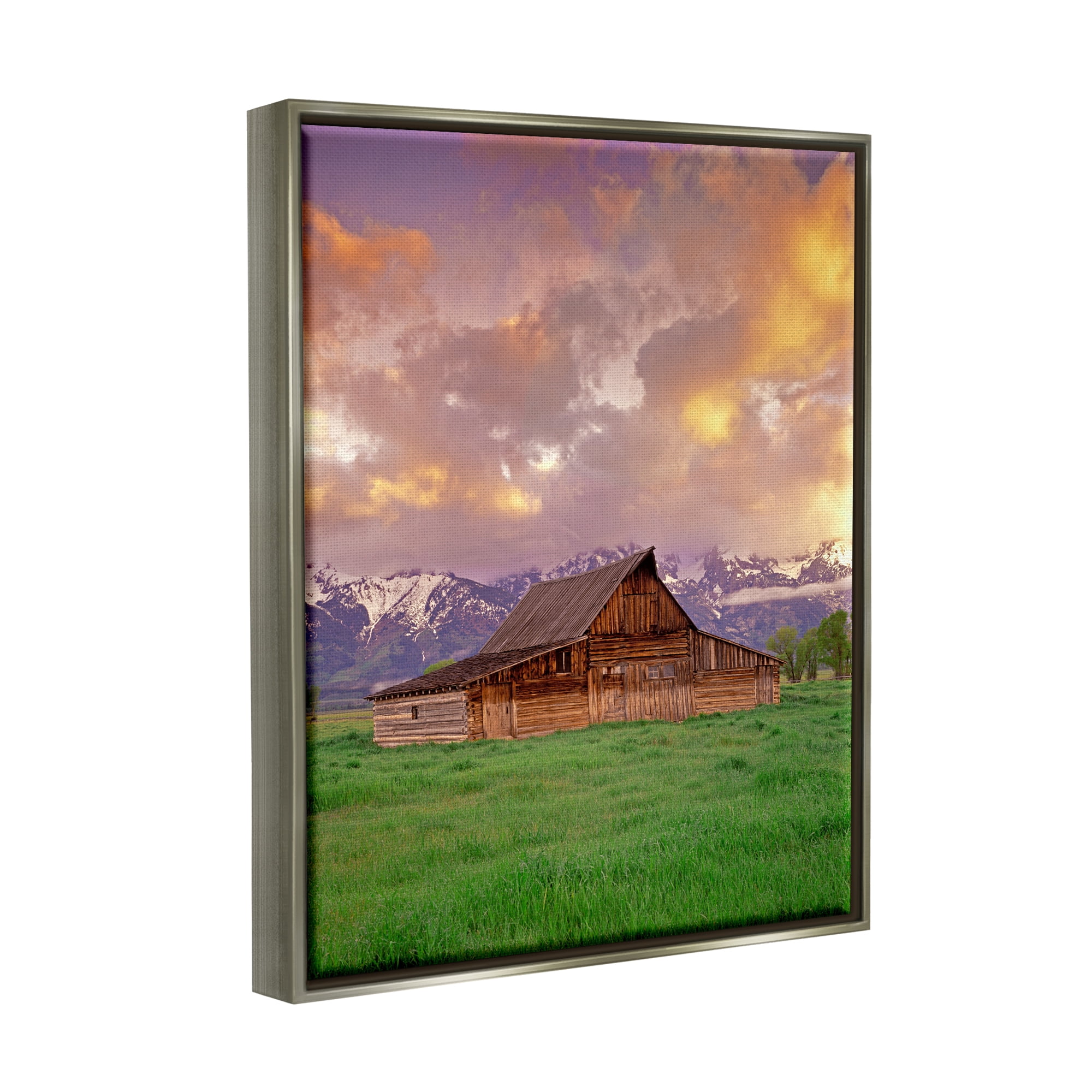 Stupell Industries Cabin in Mountain Landscape Nature Photography Gray Floater Framed Art Print Wall Art, 17 x 21