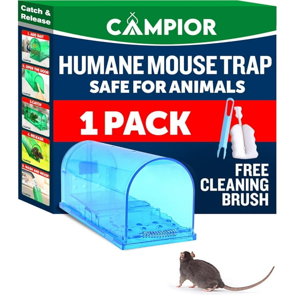 Campior Humane No-Kill Mouse Trap, Large, Indoor, Child & Pet Safe, Easy to Clean, 1-Pack, Blue