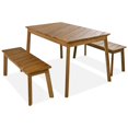 thumbnail image 3 of 3 Piece Dining Table Set for 4, Picnic Table with 2 Benches, Acacia Wood Table and Chairs Sets for Patio, Porch, Garden, Poolside, Oak, 3 of 5