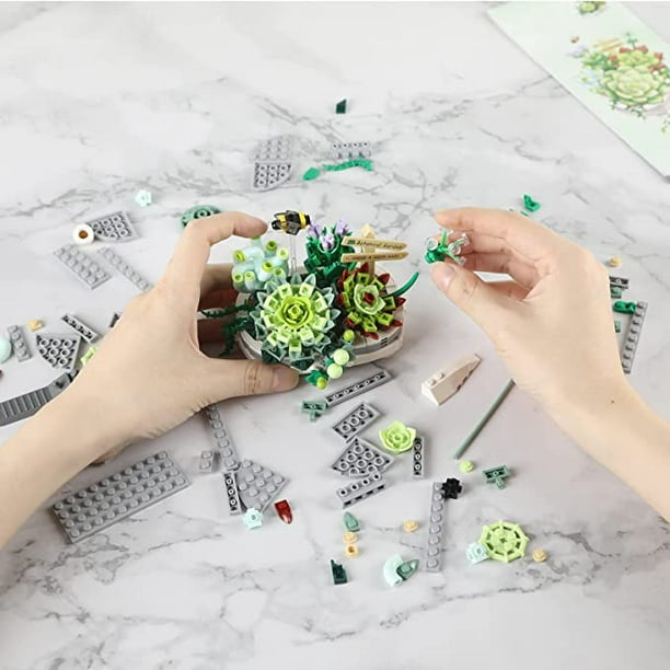Kit de construction de bouquet de fleurs, 389 pièces, mini plantes  succulentes en pot, kit de construction créatif, cadeau po