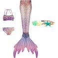thumbnail image 1 of 4PCS Mermaid Tails for Swimming for Girls Kids Mermaid Swimsuit Costume Princess Bikini Set Bathing Suits_Special Gift, 1 of 5