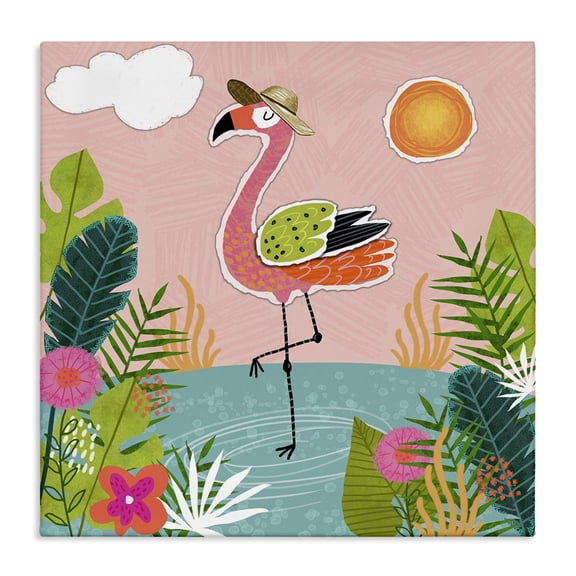 Stupell Industries Cottage Tropical Flamingo Pond Canvas Art, 17 x 17, by Tina Finn