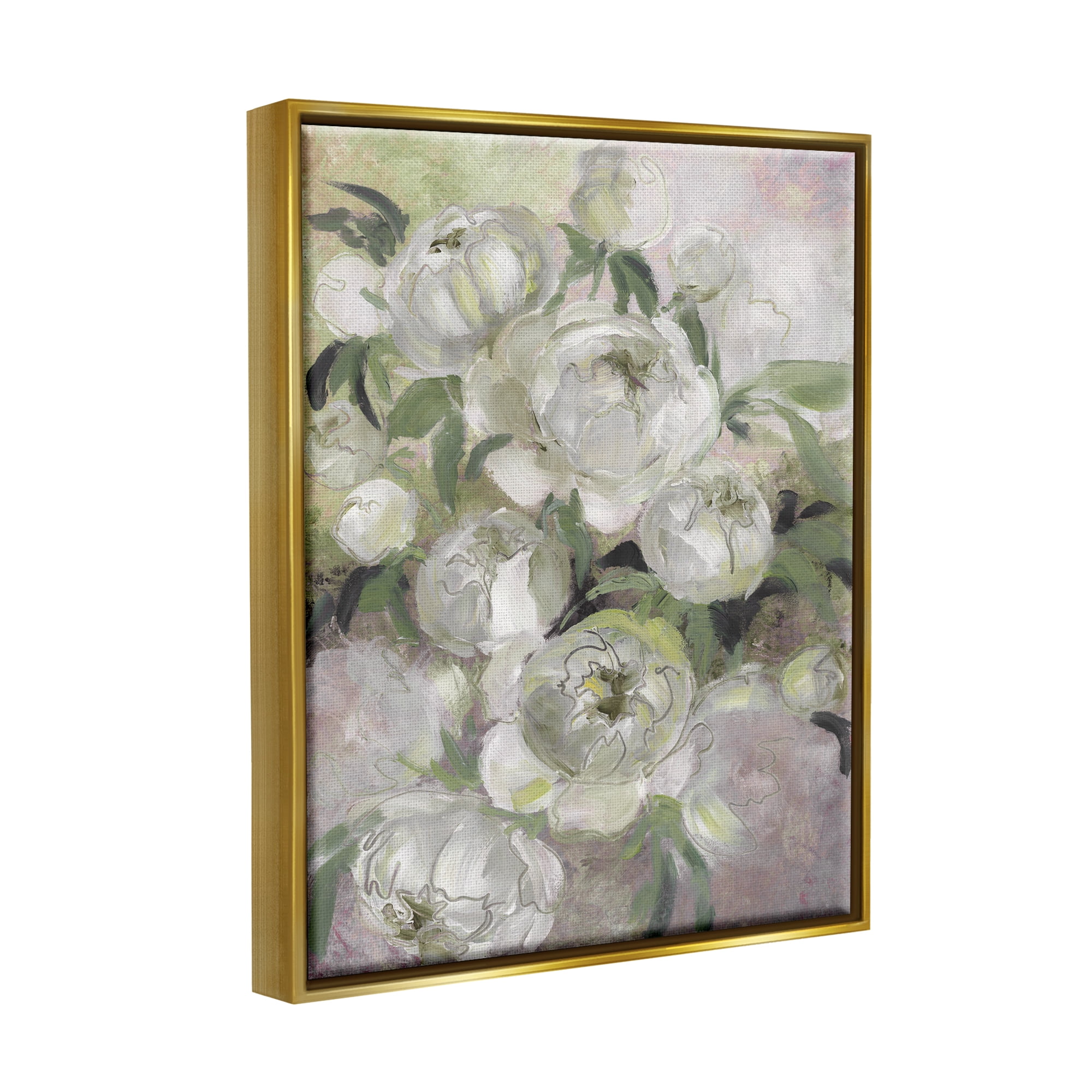 Stupell Industries Abstract Flower Blooms Arrangement Botanical & Floral Painting Gold Floater Framed Art Print Wall Art
