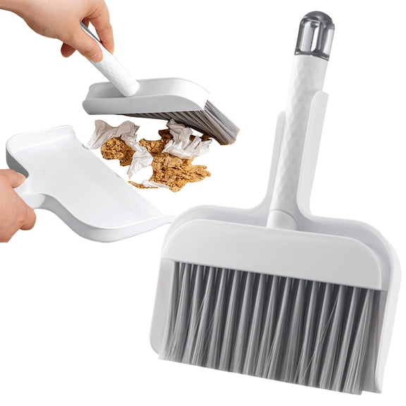 Tucknest Small Dustpan and Brush Set, Mini Broom with Dustpan for Desk Table, 9.45x6.69 Inch Gray Cleaning Set for Kitchen Home Office