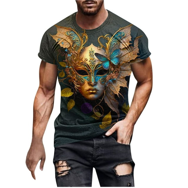 Camisa de Manga Larga Del Cuello Redondo Del Verano Del Carnaval Impresa de los Hombres, Suéter de Moda de Poliéster para el Uso Casual, Diario Y de Invierno