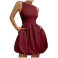 thumbnail image 5 of Maxi Summer Dress Summer Dresses for Women Ladies Fashion Sleeveless Round-Neck Solid Pocket Dress Short Mini Dresses Wine M, 5 of 9