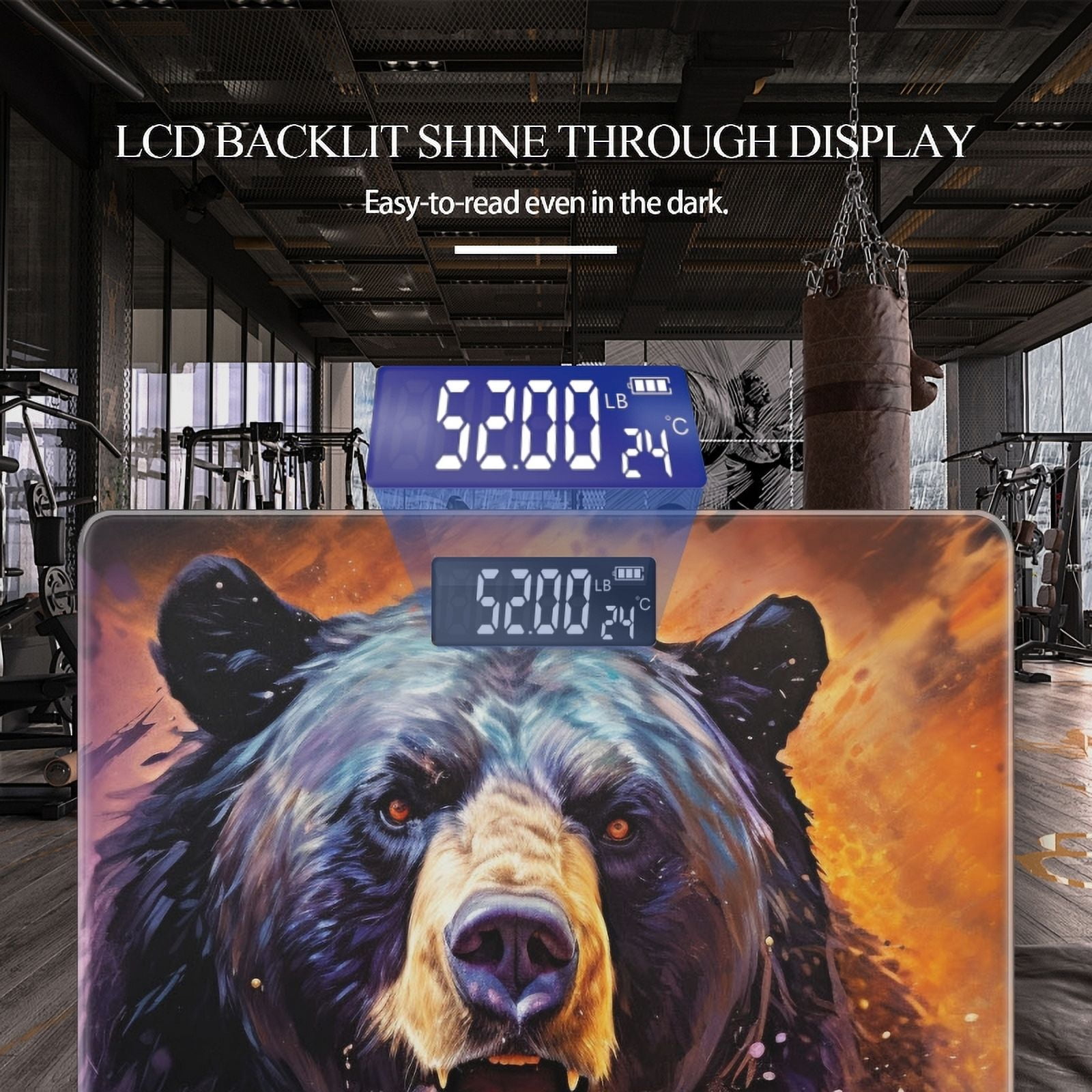 Bathroom Scale, Highly Accurate Digital Body Scale,Precisely Measures Weight up to 400 lbs-Black Bear In The Style Of Airbrush Painting