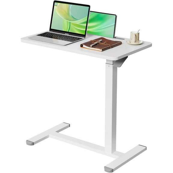 Mobile Standing Desk, Pneumatic Adjustable Rolling Desk, Portable Laptop Desk with Wheels, Overbed Bedside Table Laptop Table for Couch, Home, Office