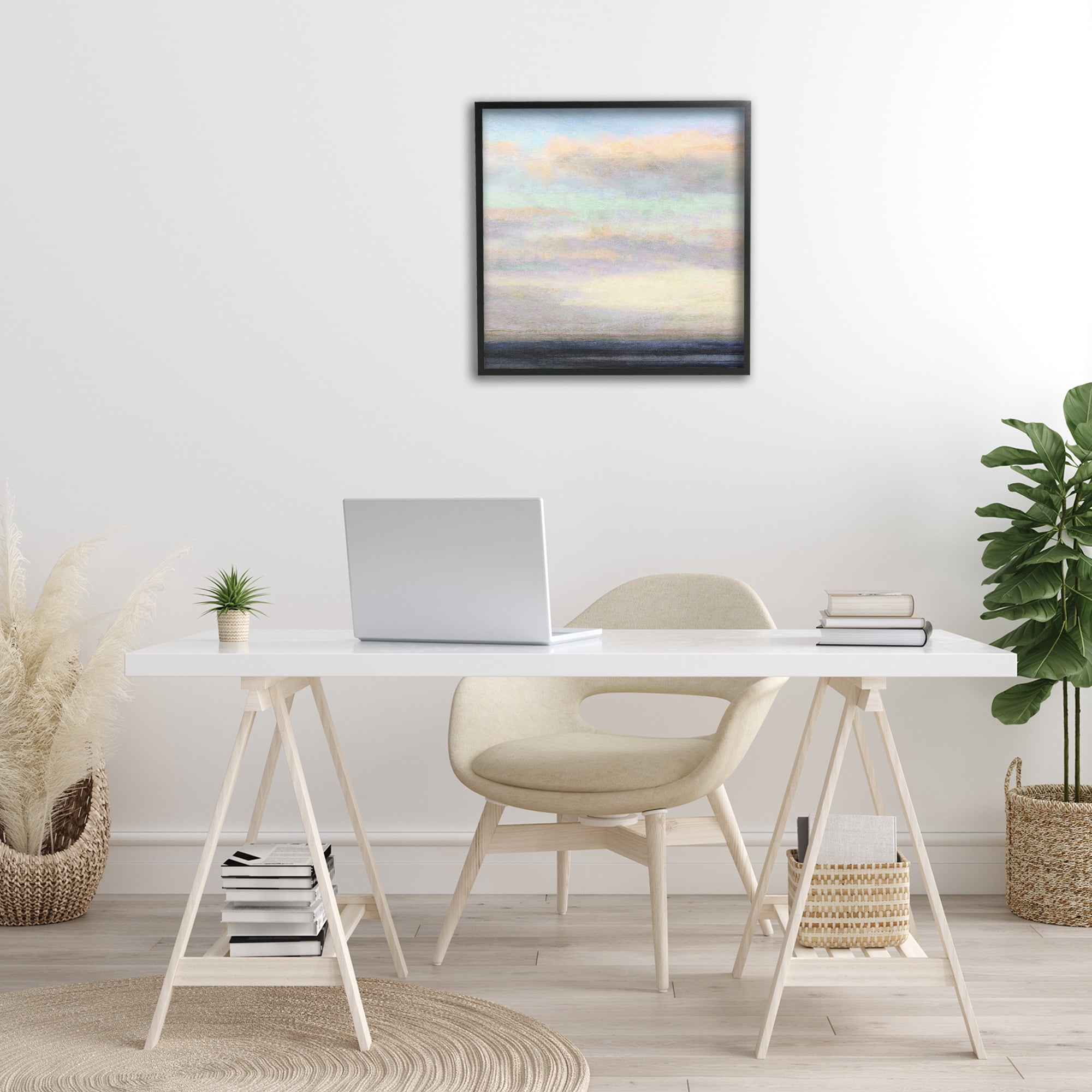 Stupell Industries Cloudy Abstract Bay Scene Coastal Painting Black Framed Art Print Wall Art, 24 x 24