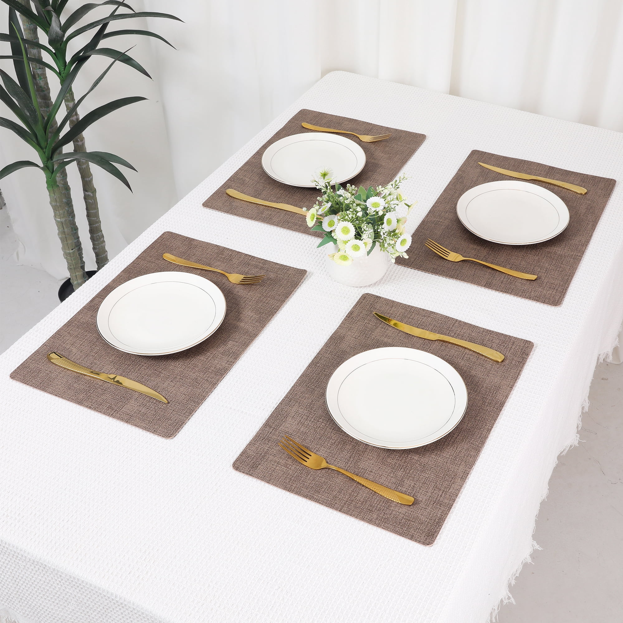 Unique Bargains Faux Leather Table Placemats for Kitchen Dining Table Light Coffee 17x12in