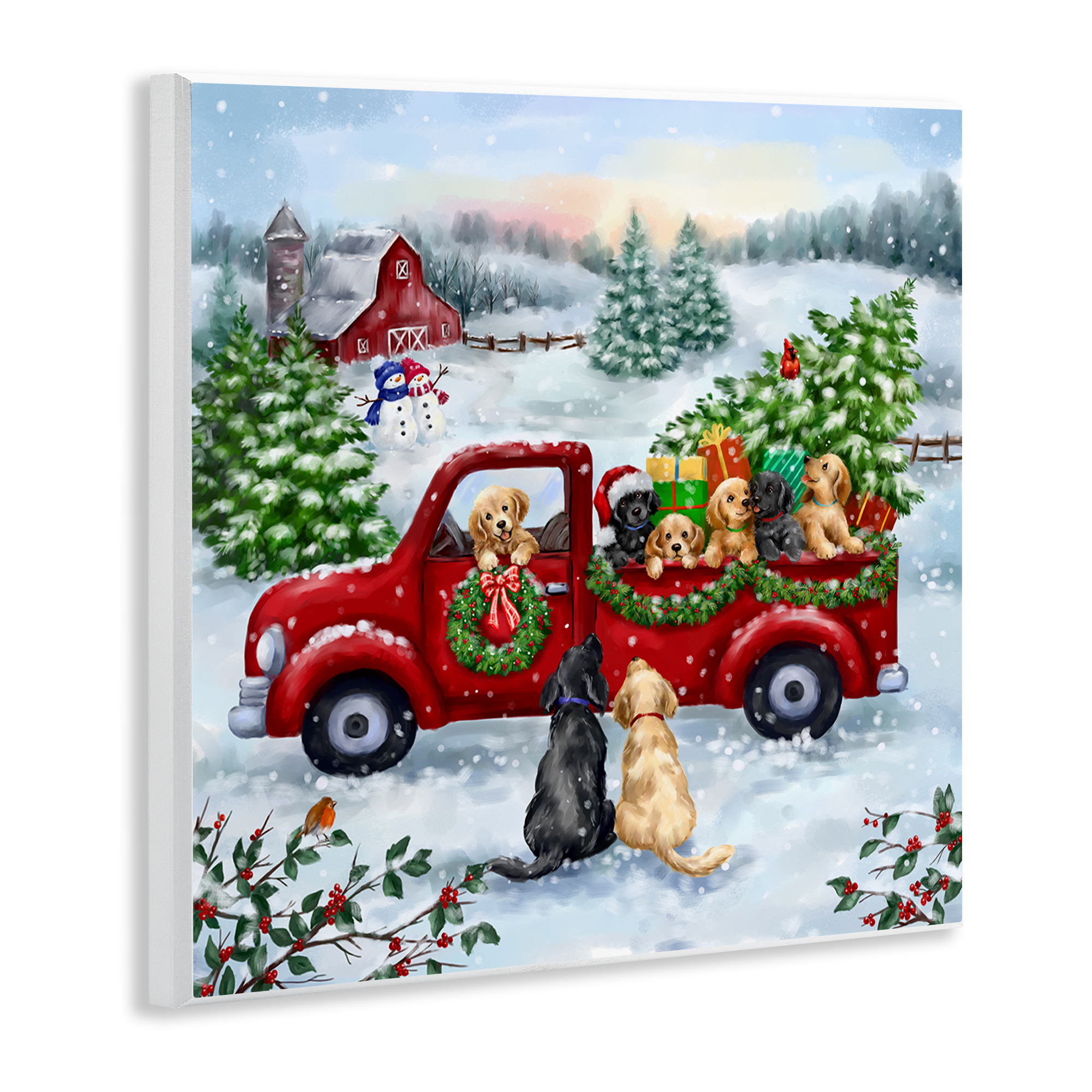 Stupell Industries Holiday Truck & Tree Holiday Painting Unframed Art Prints Wall Art, 12 x 12