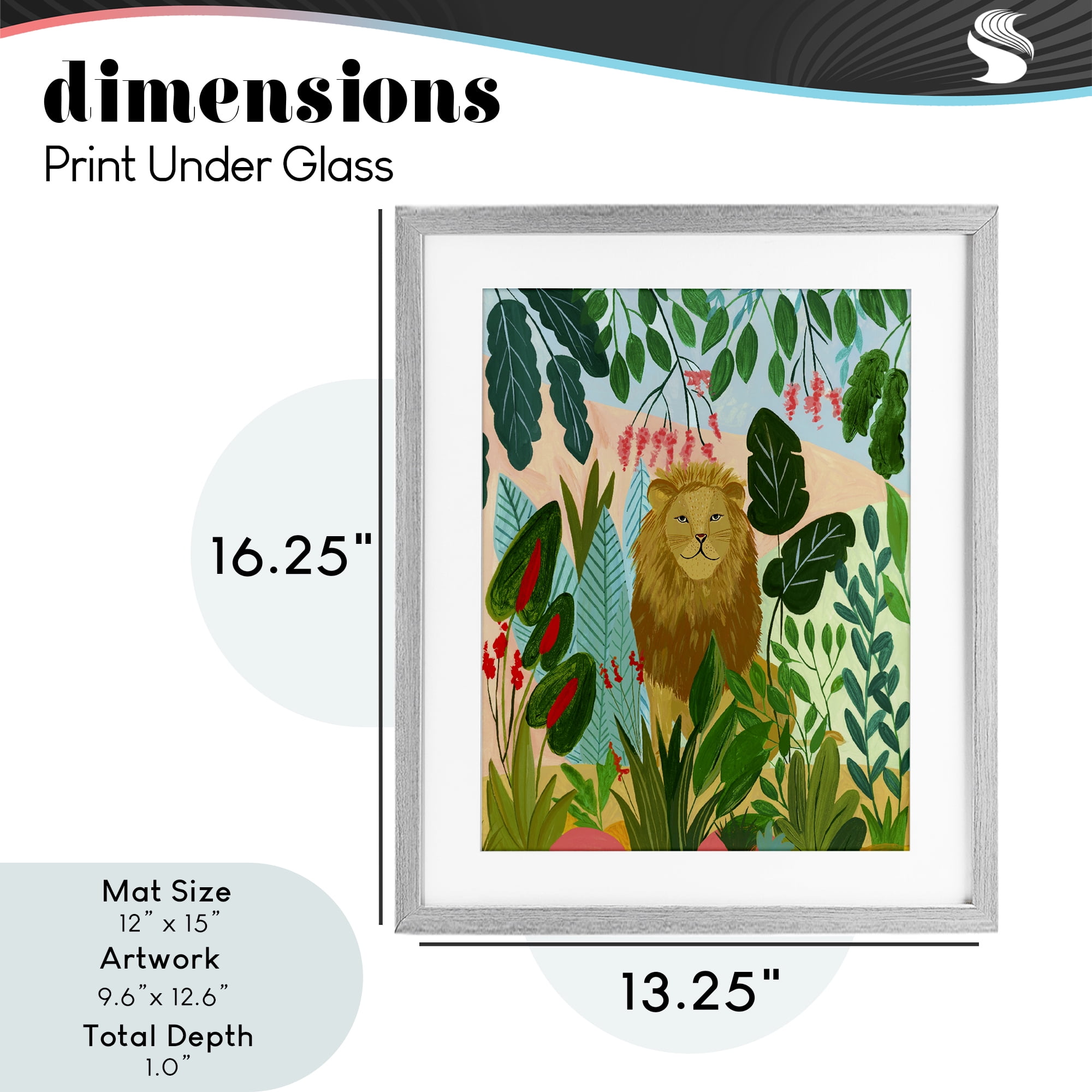 Stoic Lion Tropical Forest Gray Framed Print Under Glass, design by Nabeela Rumi