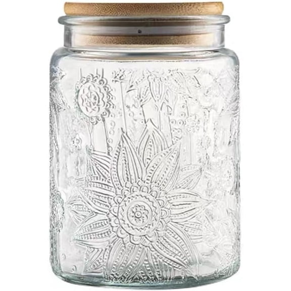 Vintage Glass Jar with Lid, 23.7oz Airtight Glass Storage Canister Glass Food Storage Containers for Kitchen Counter, Pantry, Decorative Jar for Coffee, Tea, Sugar, Candy Cute Jar