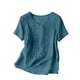 thumbnail image 5 of Craaazy Women Casual Loose Fit Blouse, Solid Color Short Sleeve Cotton Linen Top, Comfy Round Neck Embroidered Tunic for Daily Wear Gifts, 5 of 9