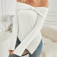 thumbnail image 7 of zaveiop Womens Cute Bow off Shoulder Knitted Sweater Shirt Tops Sexy Side Slit Pullover Trendy Y2k Aesthetic Clothes (White, L), 7 of 7