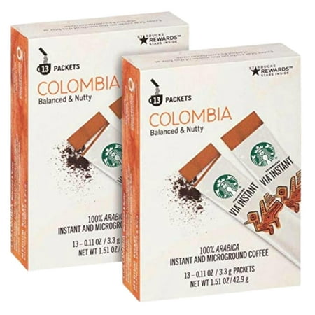 NS Starbucks VIA Instant Colombia Coffee Medium Roast, 11oz Single Pack Whole Bean 100% Arabica Micro ground Coffee - Pack of 26