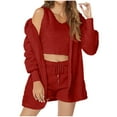 thumbnail image 1 of Ensemble de Pyjama 3 Pcs pour Femmes Ensemble de Pyjama en Polaire Chaude Tenues à Capuche Sans Manches Crop Tops Shorts Pjs, 1 of 7