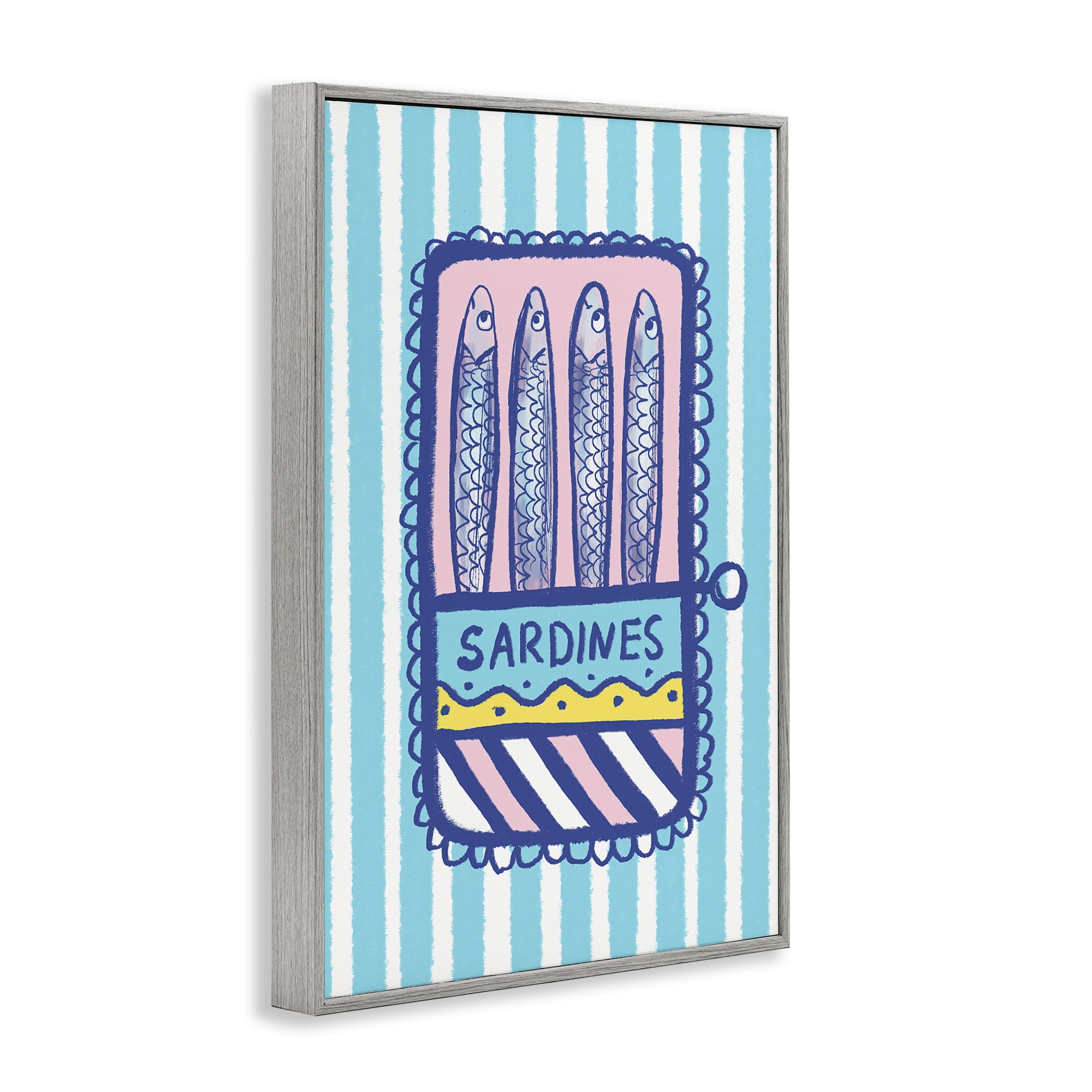 Stupell Industries Pastel & Stripes Sardines Gray Framed Giclee Art, design by Florentina Dolci