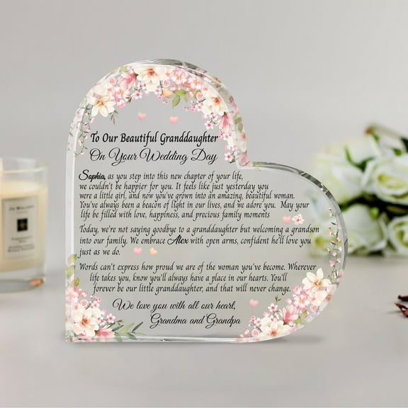 Gift For Granddaughter, Personalized To My Granddaughter On Her Wedding Day Heart Acrylic Plaque