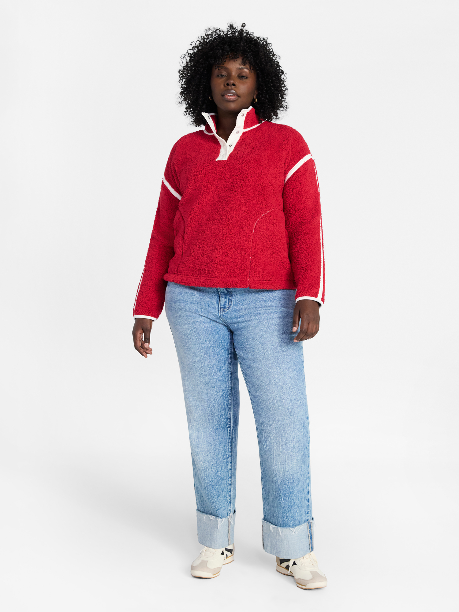 Terra & Sky Women's Plus Size Faux Shearling Quarter Snap Pullover, Sizes 0X-4X