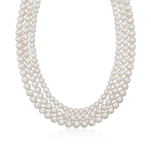 Ross-Simons 5-8mm Cultured Pearl 3-Strand Necklace With Sterling Silver, Women's, Adult