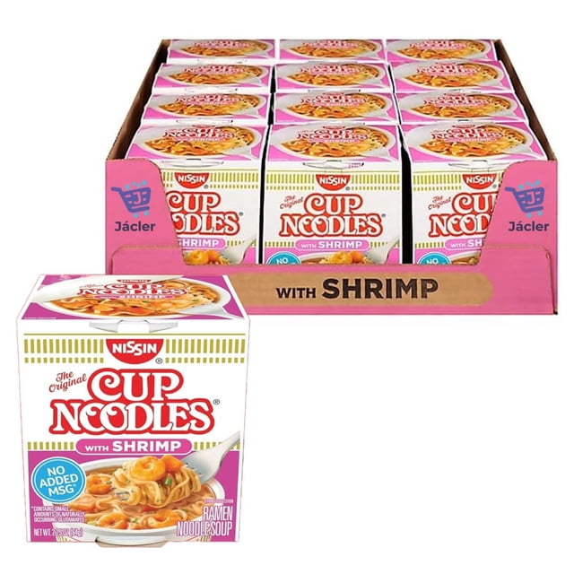 LZHF Nissin Cup Ramen Noodles Soup Shrimp Flavor Soup, 2.25 Ounce (Pack of 12)