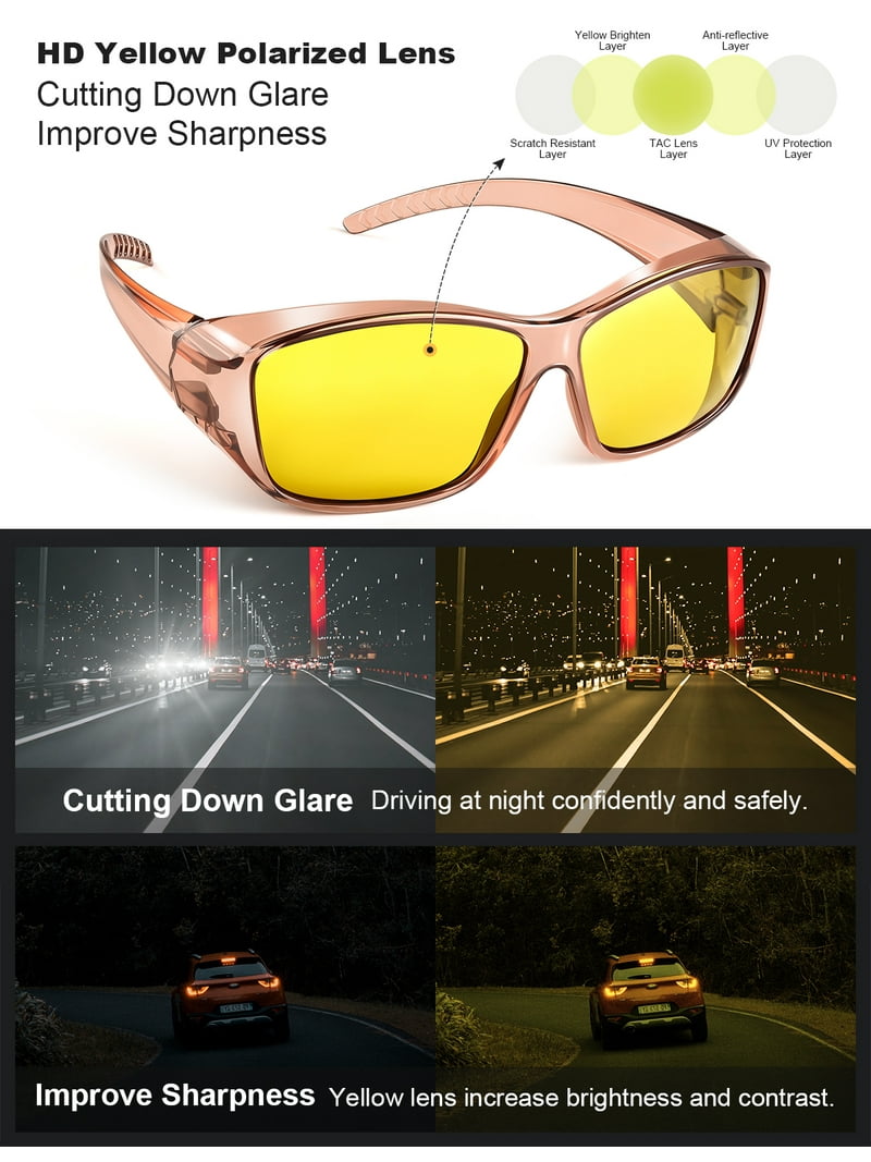 TINHAO Night Driving Wrap Around Glasses Fit Over Glasses for Men - Main Image
