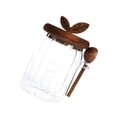 thumbnail image 2 of Tarro de cristal con tapa de madera y cuchara, recipiente de cristal para especias y café, transparente 600 ml, 2 of 9